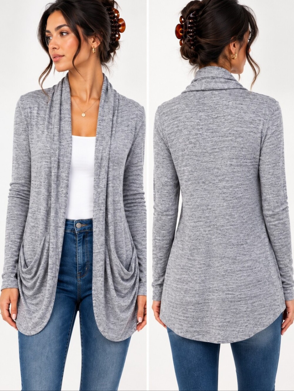 UGG Cozy luxe Gray Slub Knit Long Open Front Normcore Quiet Luxury cardigan Sz S
